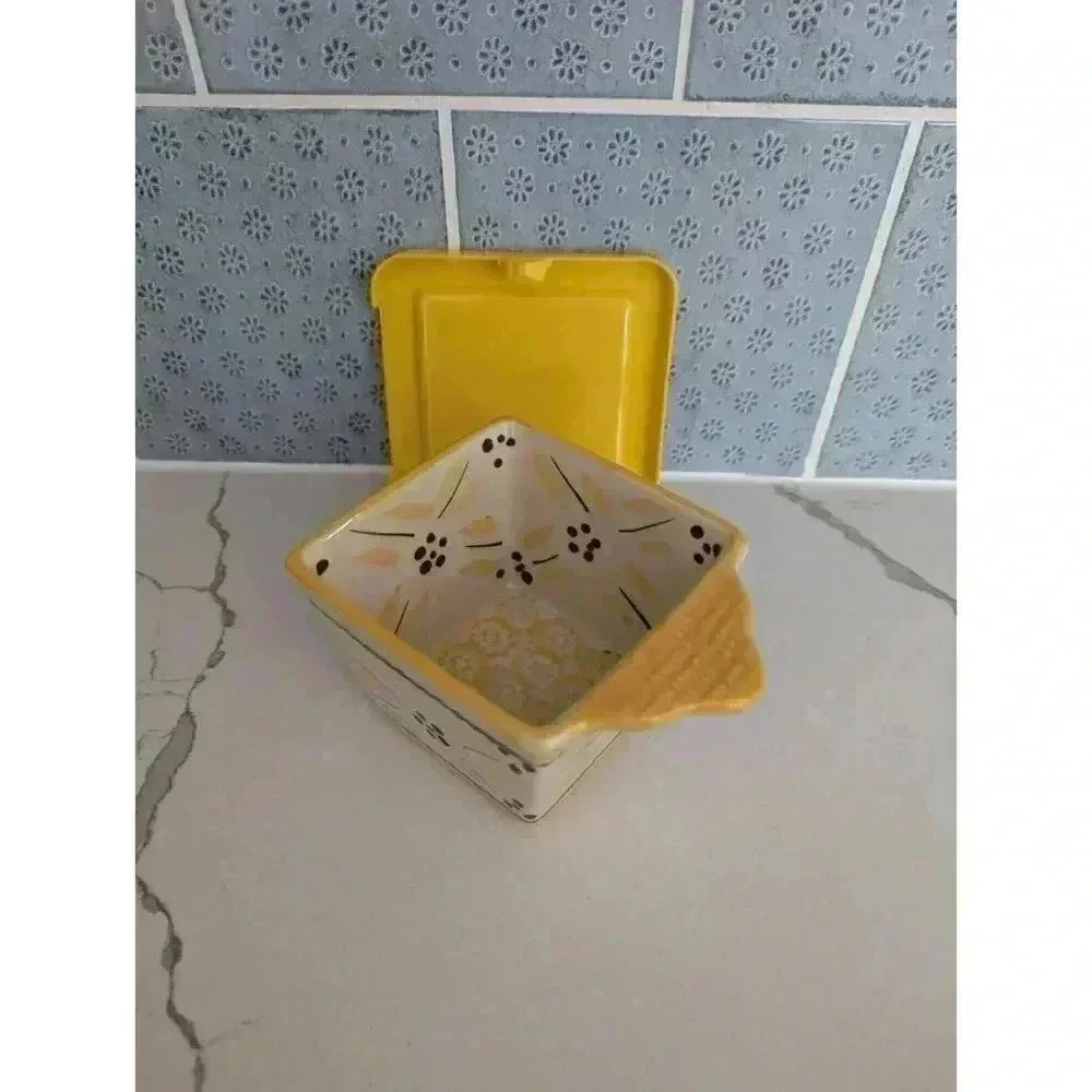 One Temp-tations by Tara Old World Yellow Square Ramekin Cup 10 oz with Lid